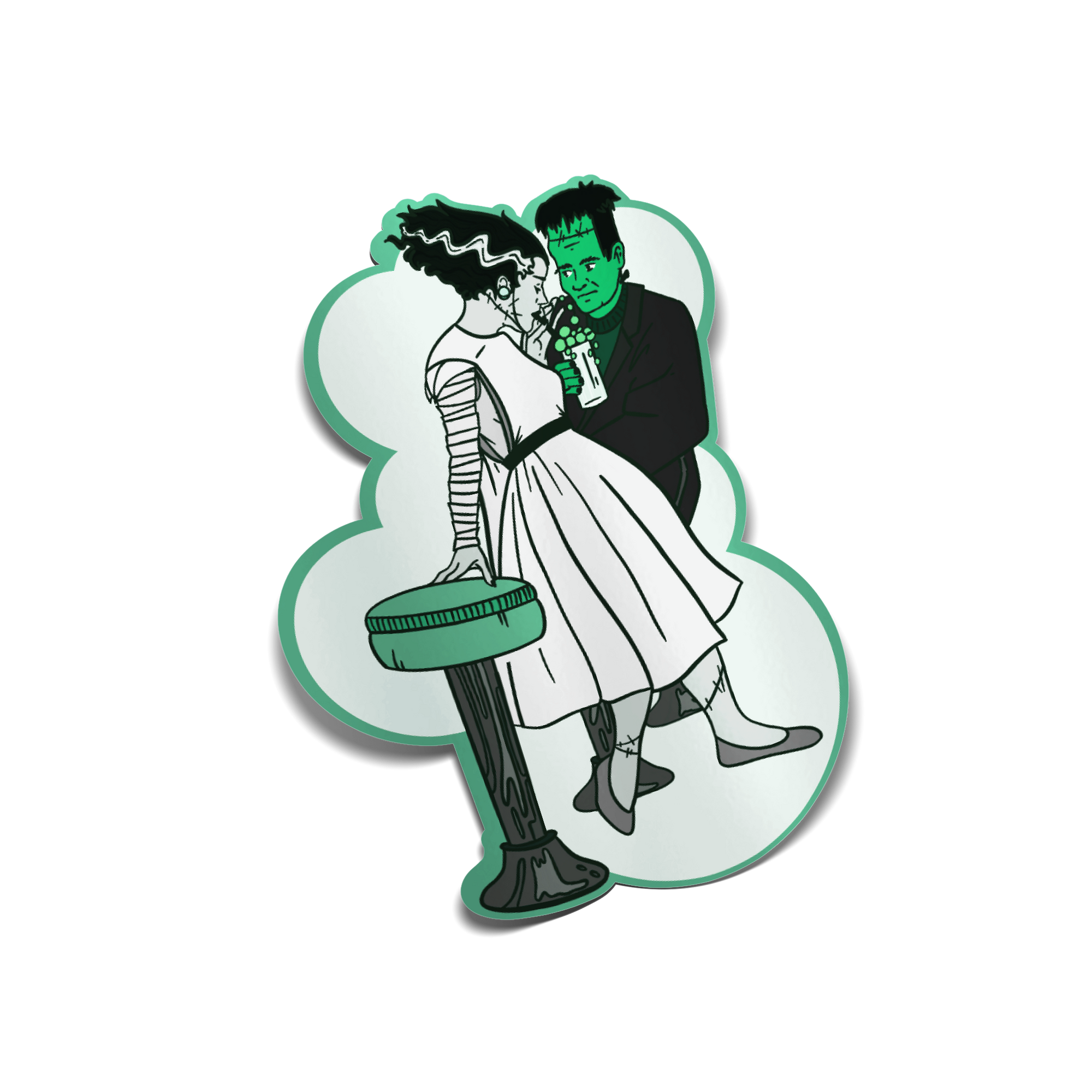 "Soda Shoppe Frankenstein and Bride of Frankenstein" Sticker