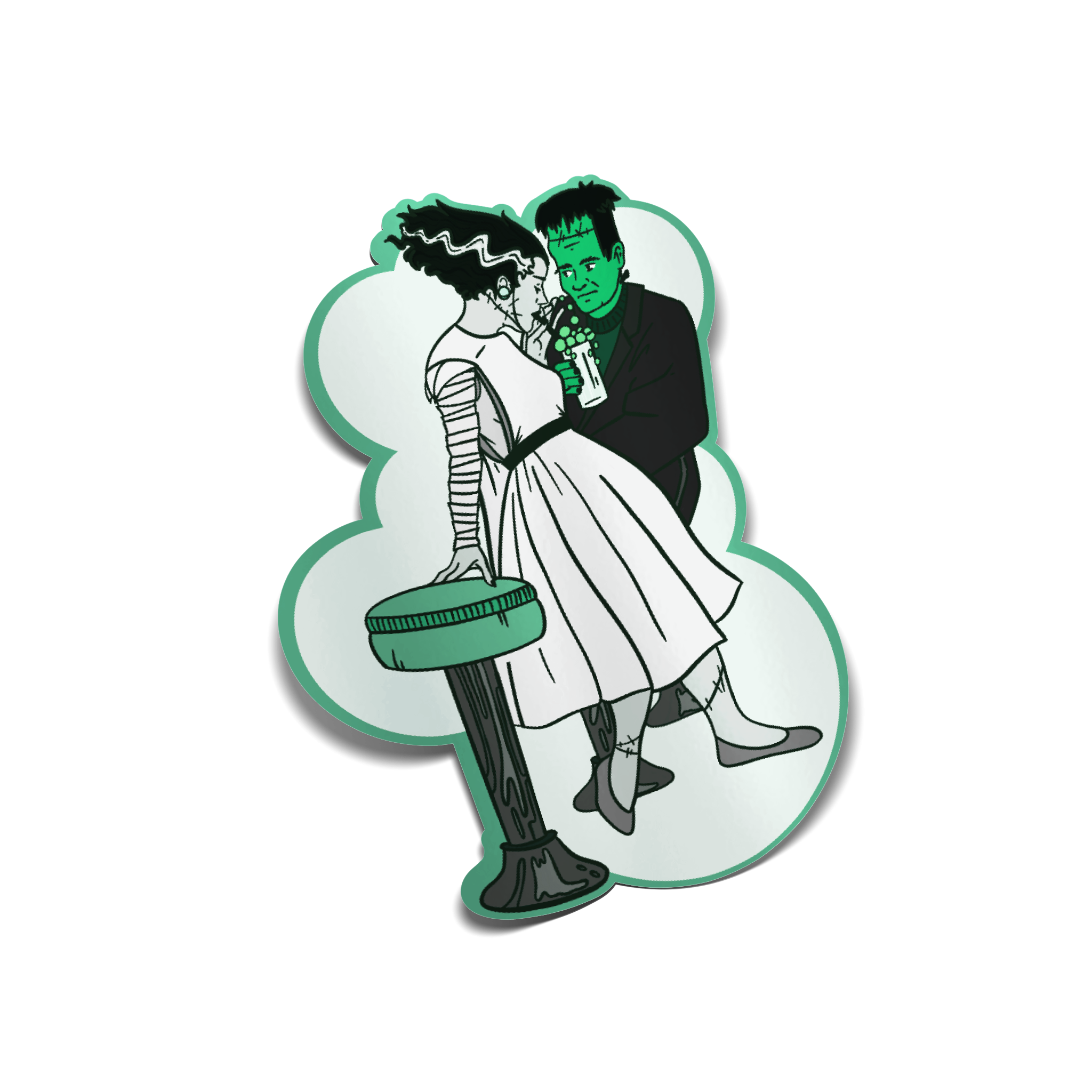 "Soda Shoppe Frankenstein and Bride of Frankenstein" Sticker