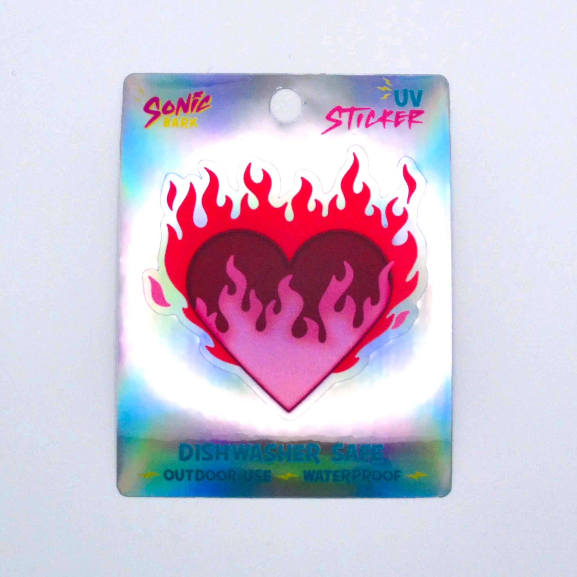 Flaming Heart Holographic Sticker
